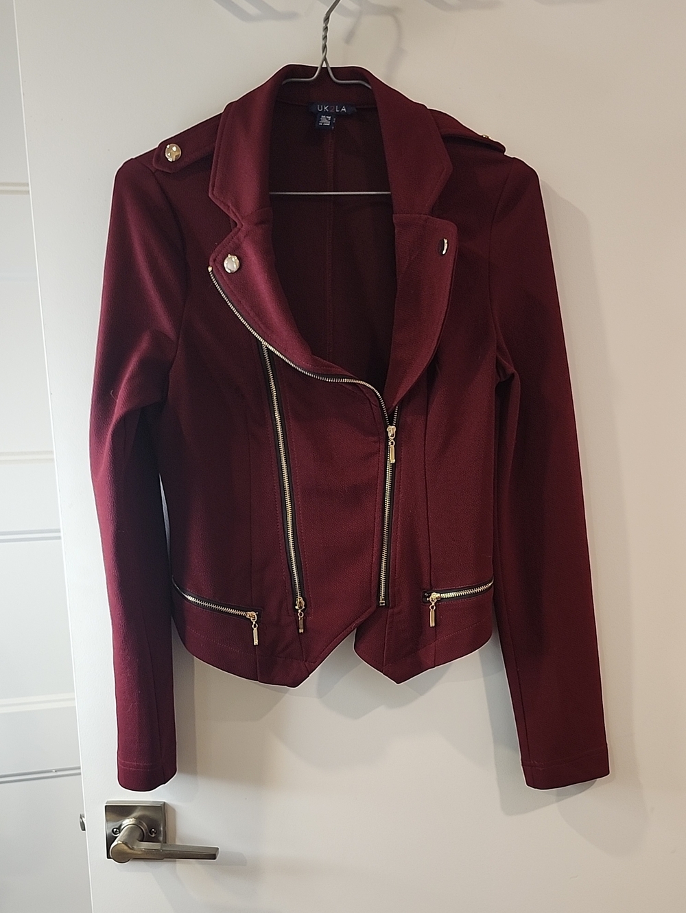 P2P 16" UK2LA Wine Red Asymmetric Jacket with Gold Zippers